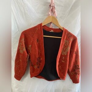 Rare Vintage I Love H81 Whimsygoth Floral Metallic Knit Cardigan S/P RUST EUC *